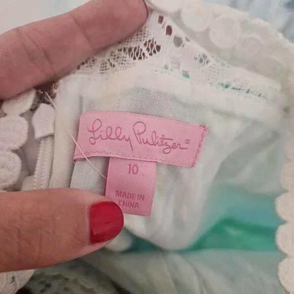 NWT Lilly Pulitzer Sofia Shift Dress Size 10 Lagoon Green Wave Rider Lace - Picture 5 of 9